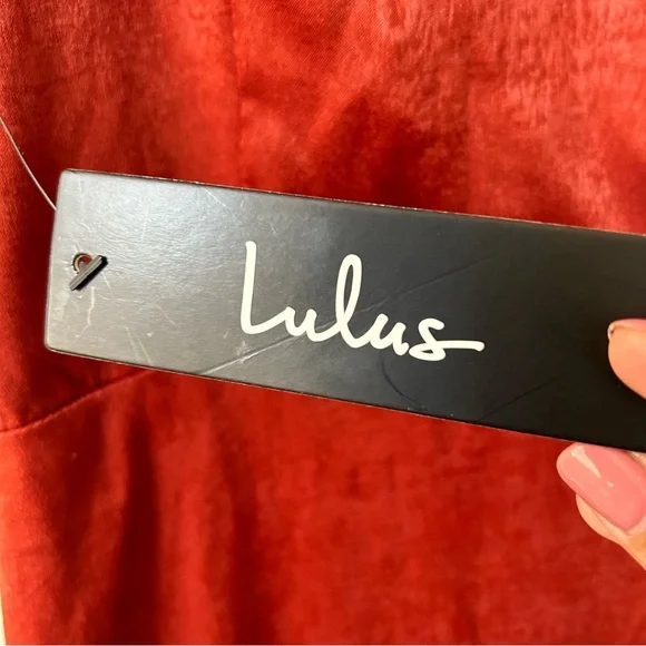 Lulu’s Maribel Midi Dress Satin Effect Open Back Size Large in Rust Orange NWT - Picture 6 of 13